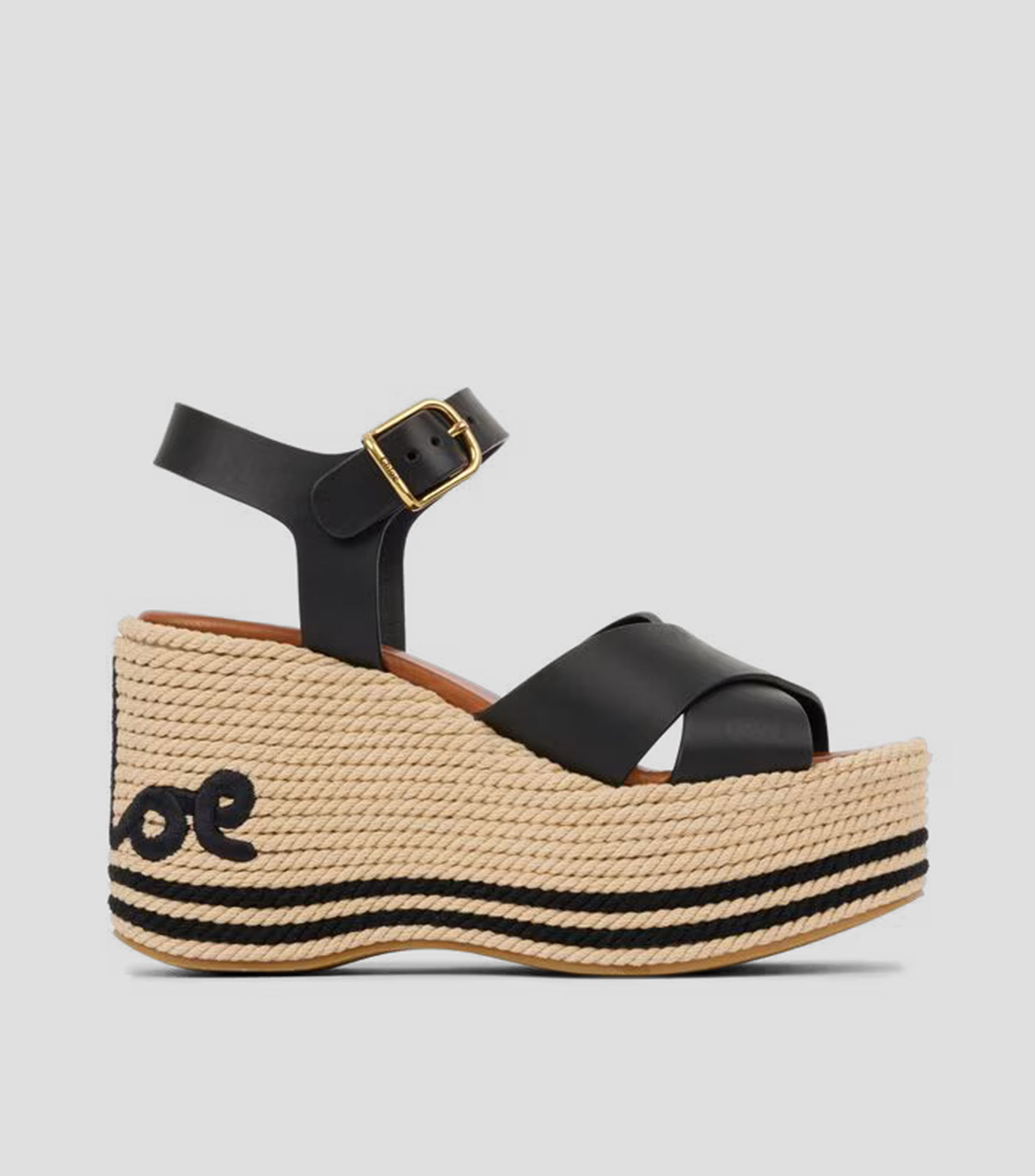 Sandalias de tacón alto de cuña en piel Mujer